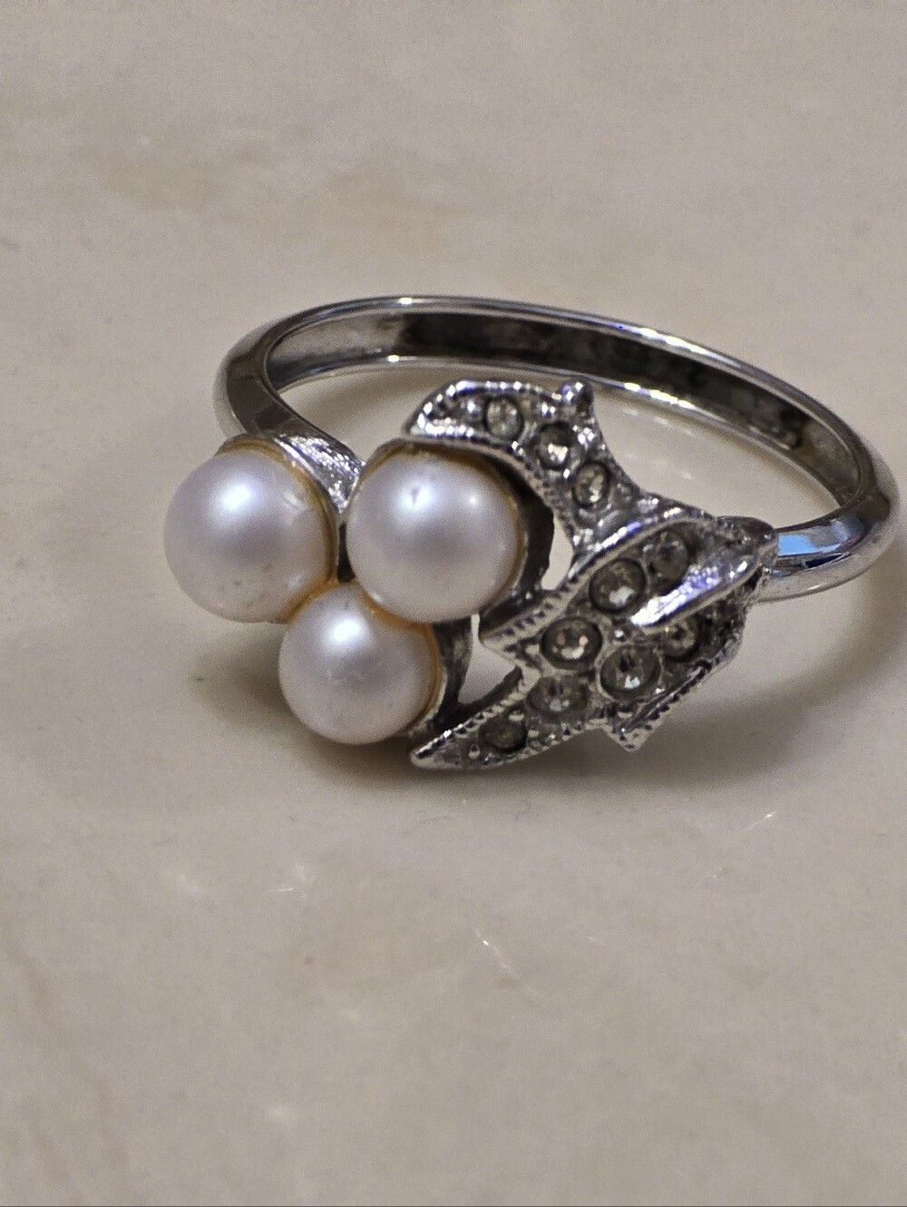 AVON Sterling-Style Pearl Cluster and Crystal Accent Ring - Silver